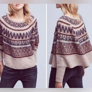 Michelle Nicole Nordic Wool Blend Tribal Sweater Poncho Boho Southwest M